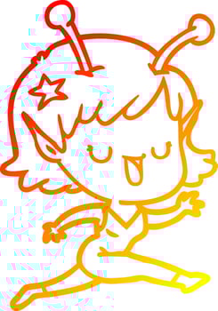 warm gradient line drawing happy alien girl cartoon laughing vector
