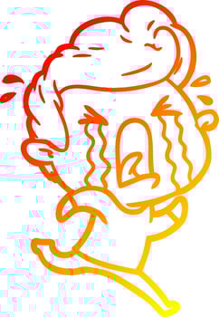 warm gradient line drawing cartoon crying man vector