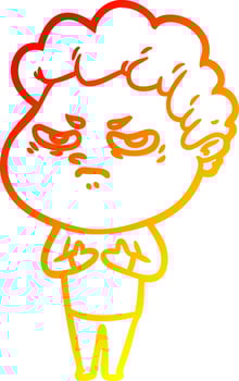 warm gradient line drawing cartoon angry man vector