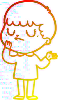 warm gradient line drawing cartoon grumpy boy vector