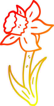 warm gradient line drawing cartoon daffodil vector