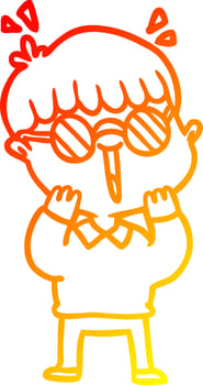 warm gradient line drawing cartoon happy boy wearing spectacles vector