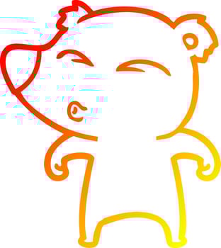 warm gradient line drawing cartoon whistling bear vector