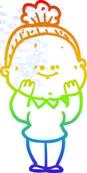 rainbow gradient line drawing cartoon happy old woman vector