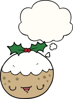 cute cartoon christmas pudding and thought bubble vector