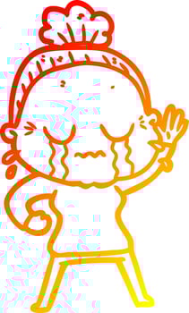 warm gradient line drawing cartoon old woman crying and waving vector