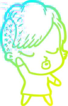 cold gradient line drawing cartoon pretty hipster girl vector