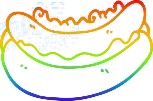 rainbow gradient line drawing cartoon hotdog vector