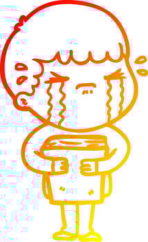 warm gradient line drawing cartoon man crying vector