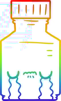rainbow gradient line drawing cartoon pill jar vector