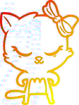 warm gradient line drawing cute cartoon cat with bow vector