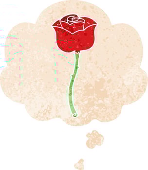 cartoon rose and thought bubble in retro textured style vector