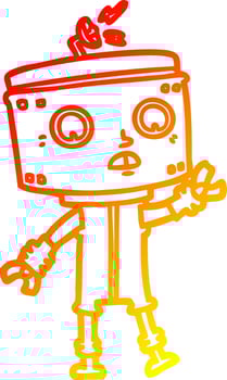 warm gradient line drawing cartoon robot vector