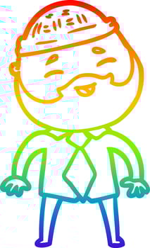 rainbow gradient line drawing cartoon happy bearded man vector