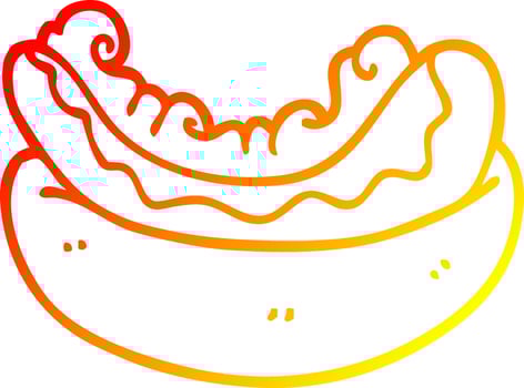 warm gradient line drawing cartoon hotdog in a bun vector