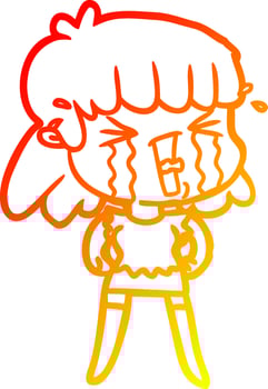 warm gradient line drawing cartoon woman crying vector