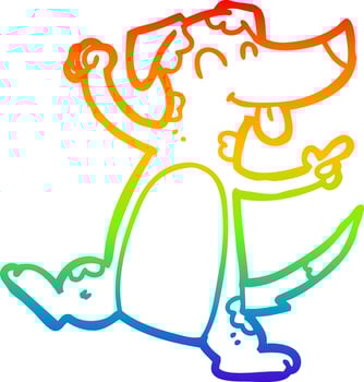 rainbow gradient line drawing cartoon dancing dog vector