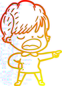 warm gradient line drawing cartoon woman talking vector