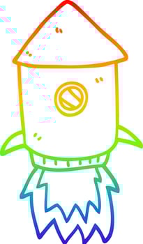 rainbow gradient line drawing cartoon space rocket vector