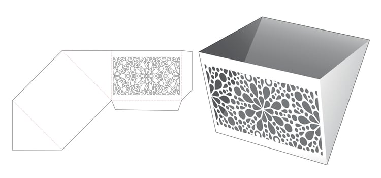 Stenciled triangle bowl die cut template and 3D mockup vector