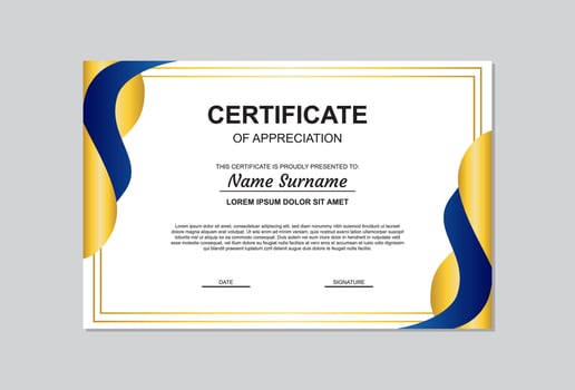 certificate template in gold and blue color with modern style. vector