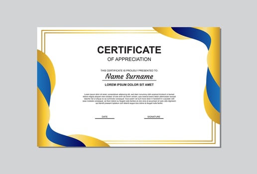 certificate template in gold and blue color with modern style. vector
