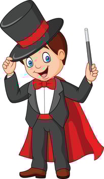 Cartoon magician holding magic wand vector