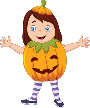Cartoon kid with halloween pumpkin costume vector