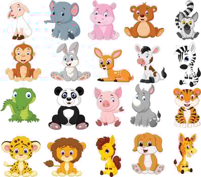Cartoon animals collection set vector