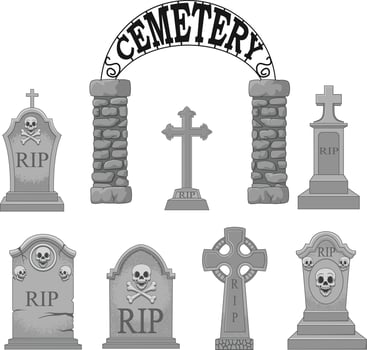 Cartoon gravestones collection set vector
