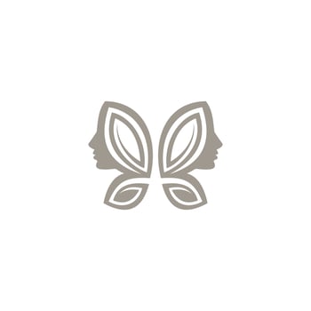 Woman face and butterfly wings logo combination. vector