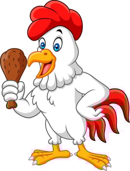 Cartoon rooster holding fried chicken vector