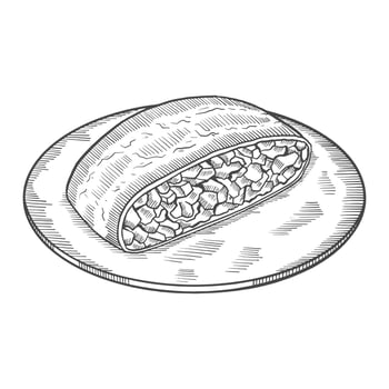 apfelstrudel german or germany cuisine traditional food isolated doodle hand drawn sketch with outline style vector