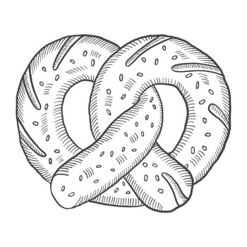 pretzels german or germany cuisine traditional food isolated doodle hand drawn sketch with outline style vector