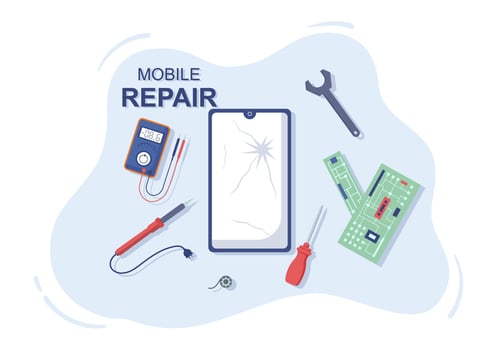 Mobile Repair of a Telephone or Smartphone Electronics Service with Broken Screen and Machine Breakdown in Flat Cartoon Illustration vector