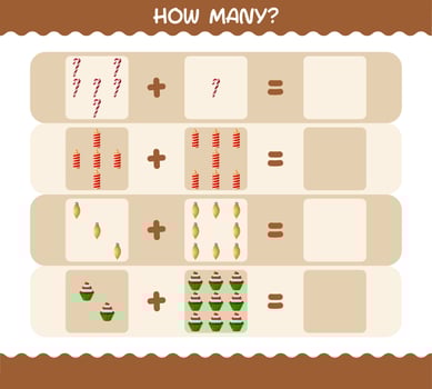 How many cartoon christmas. Counting game. Educational game for pre shool years kids and toddlers vector