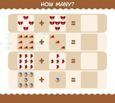 How many cartoon christmas. Counting game. Educational game for pre shool years kids and toddlers vector