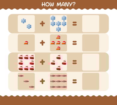 How many cartoon christmas. Counting game. Educational game for pre shool years kids and toddlers vector