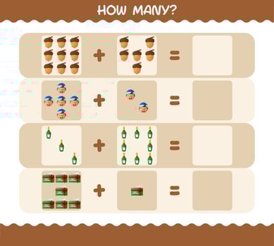 How many cartoon christmas. Counting game. Educational game for pre shool years kids and toddlers vector