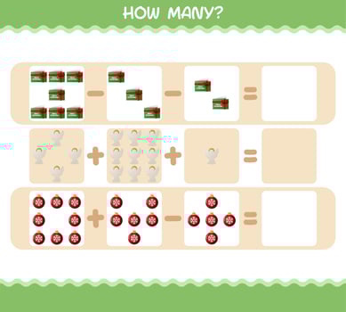 How many cartoon christmas. Counting game. Educational game for pre shool years kids and toddlers vector