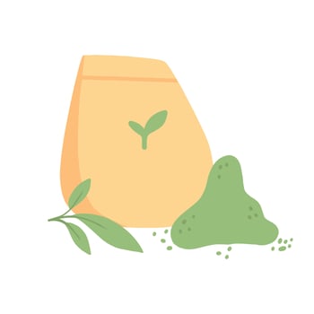Paper packaging with green tea. Matcha package. Vector illustration. Natural matcha tea.