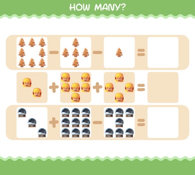 How many cartoon christmas. Counting game. Educational game for pre shool years kids and toddlers vector