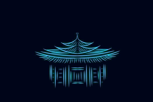 Japan temple line pop art potrait logo colorful design with dark background. Abstract vector illustration. Dark minimalist wallpaper