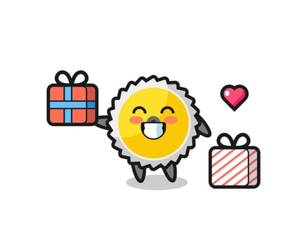 saw blade mascot cartoon giving the gift vector