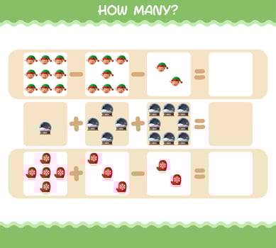 How many cartoon christmas. Counting game. Educational game for pre shool years kids and toddlers vector