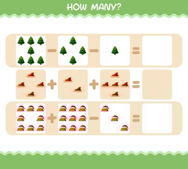 How many cartoon christmas. Counting game. Educational game for pre shool years kids and toddlers vector