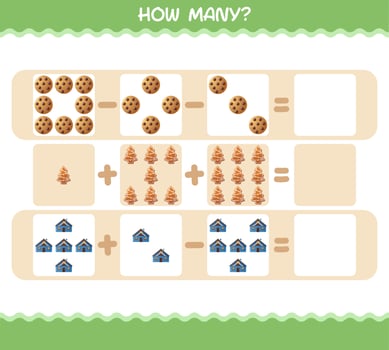 How many cartoon christmas. Counting game. Educational game for pre shool years kids and toddlers vector