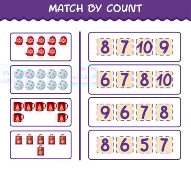Match by count of cartoon christmas. . Match and count game. Educational game for pre shool years kids and toddlers vector
