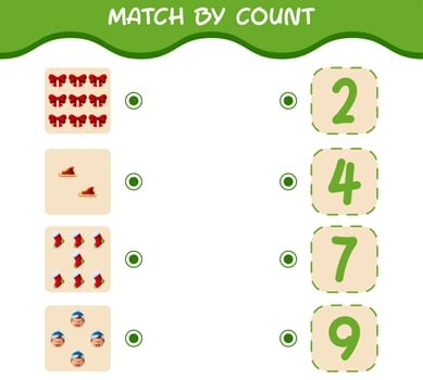 Match by count of cartoon christmas. . Match and count game. Educational game for pre shool years kids and toddlers vector