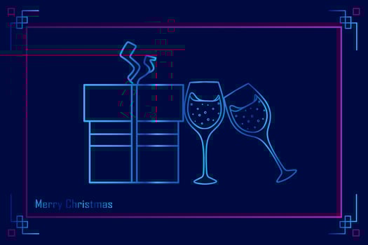 Happy New Year neon line art. Colorful design with dark background. Abstract vector illustration. Isolated black background for t-shirt, poster, clothing, merch, apparel, badge design